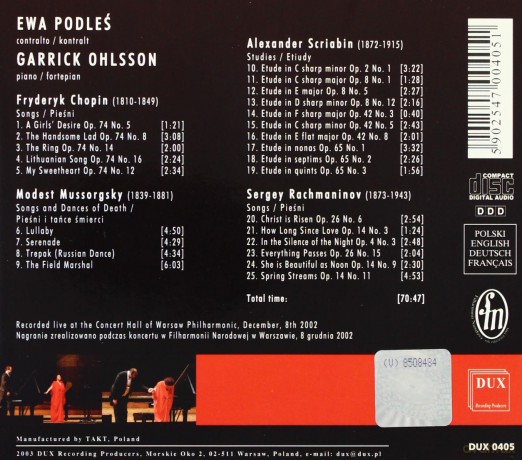 Chopin/Mussorgsky/Scriabin/Rachmaninov - Ewa Podleś/ Garrick Ohlsson