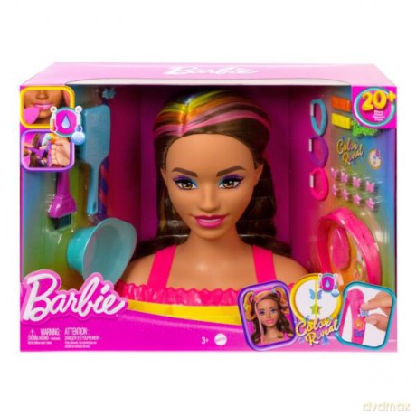 Barbie Głowa do stylizacji Neonowa tęcza Brązowe włosy HMD80