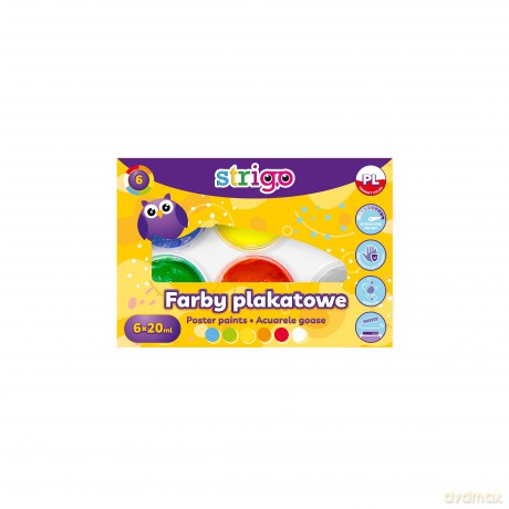 Farby plakatowe 6 kolorów 20ml Strigo