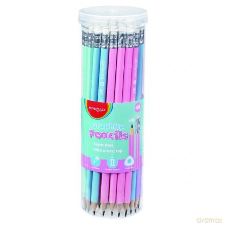 Ołówek drewniany z gumką HB trójkątny pastel. Tuba 48sztuk