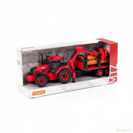 Polesie 96494 Traktor Belarus inercyjny z podnośnikiem i przyczepą do przewozu drewna