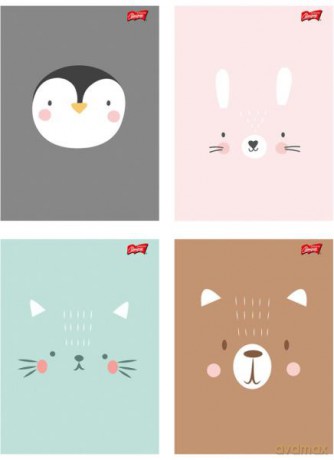 Zeszyt A5 32k linia podwójna dwukolorowa CUTE FACE z lakierem miejscowym p.15 mix.