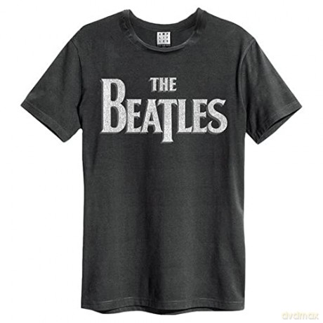 The Beatles: Beatles Logo Amplified Medium Vintage Charcoal T Shirt