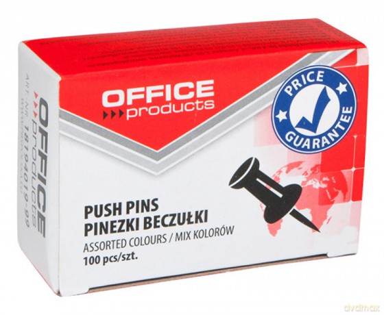 Pinezki beczułki Office Products 100 sztuk mix kolorów