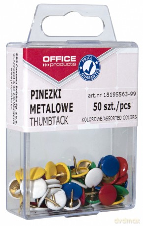 Pinezki kolorowe Office Products w pudełku 50 sztuk mix kolorów