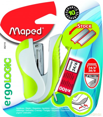Zszywacz Maped Ergologic mini 15 kartek zielony+400 X 24/6 blister