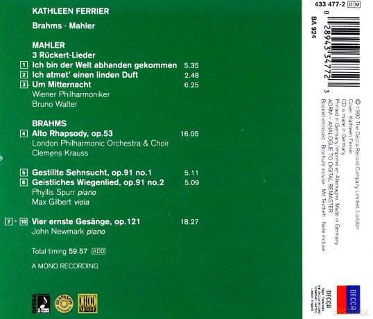 Ferrier/Walter/Kraus: Mahl:Songs [CD]