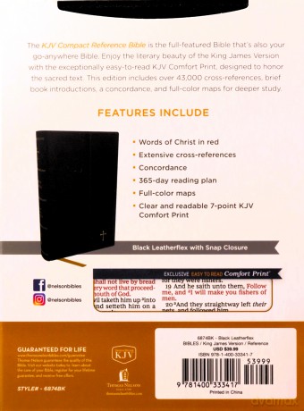 KJV Holy Bible, Compact Reference Bible, Leatherflex, Black with flap, 53,000 Cross-References, Red Letter, Comfort Print: Holy Bible, King James Version [KSIĄŻKA]