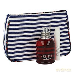 Cacharel Amor Amor Zestaw - woda toaletowa 30ml spray + Jean Paul Gaultier Fleur du Male woda toaletowa 1,2ml spray + kosmetyczka [PERFUMY]