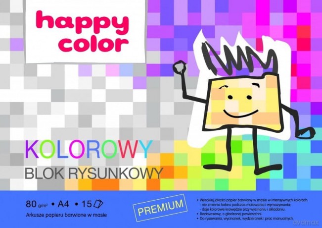 Blok rysunkowy kolorowy A4 80g Happy Color pakiet 20 sztuk