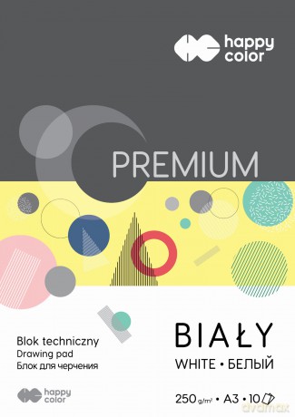 Blok techniczny biały A3 Premium biały 250g Happy Color pakiet 10 sztuk