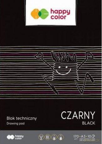 Blok techniczny czarny A3 170g Happy Color pakiet 10 sztuk