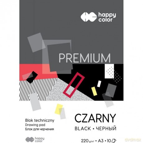 Blok techniczny czarny A3 Premium 220g Happy Color pakiet 10 sztuk