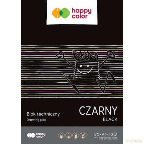Blok techniczny czarny A4 170g Happy Color pakiet 20 sztuk