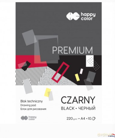 Blok techniczny czarny A4 Premium 220g Happy Color pakiet 20 sztuk