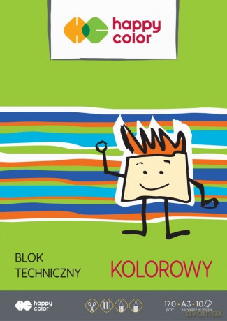 Blok techniczny kolorowy A3 170g Happy Color pakiet 10 sztuk
