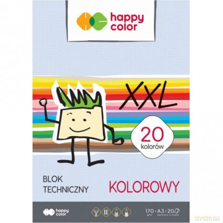 Blok techniczny kolorowy A3 170g Happy Color pakiet 10 sztuk