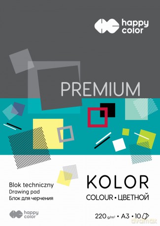 Blok techniczny kolorowy A3 Premium 220g Happy Color pakiet 10 sztuk