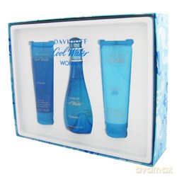 Davidoff Cool Water Woman Zestaw - woda toaletowa 100ml spray + balsam do ciała 75ml + żel pod prysznic 75ml (66759/43425) [PERFUMY]