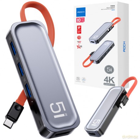 ROCK TR21 Adapter HUB 5w1 USB-C 3xUSB-A PD 4K 60HZ