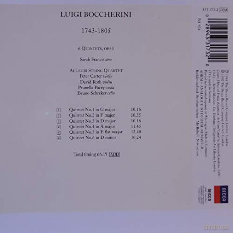 Francis/Allegri Qtet: Bocc:6 Quintets [CD]