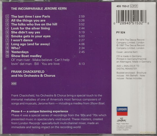 Frank Chackfield: Incomparable Jerome Kern [CD]