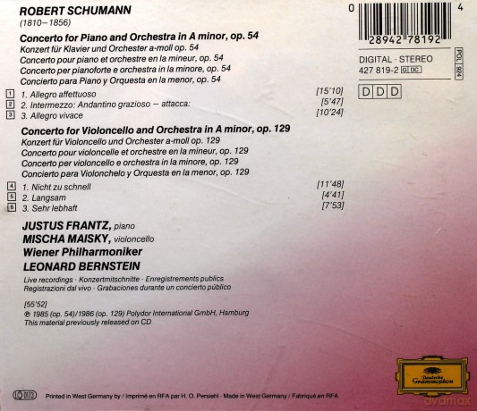 Frantz Maisky Bernst: Schuman:Pno Cto A-Minor + [CD]