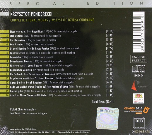 Wszystkie Dzieła Chóralne - Krzysztof Penderecki [CD]