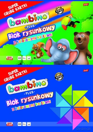Blok rysunkowy A3 Bambino z kolorowymi kartkami 16 kartek 10 sztuk mix