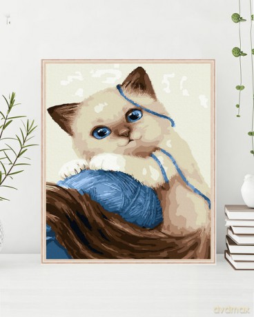 Malowanie po numerach 30x40cm Kotek i kłębek nici