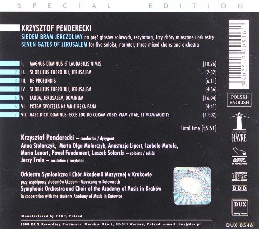 7 Bram Jerozolimy - Krzysztof Penderecki [CD]