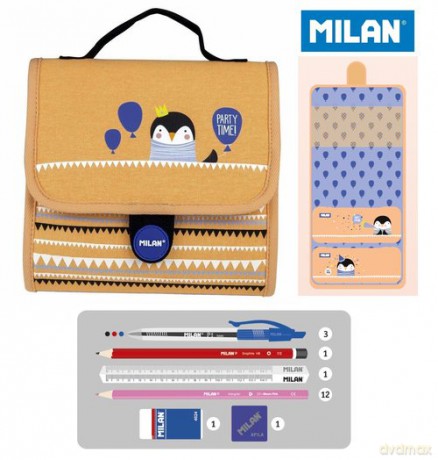 Multipiórnik MILAN z 2 piórnikami PARTY TIME pingwin pomarańczowy