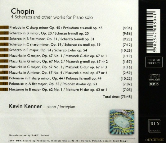 Chopin / 4 Scherzos and other works for Piano solo - Kevin Kenner [CD]