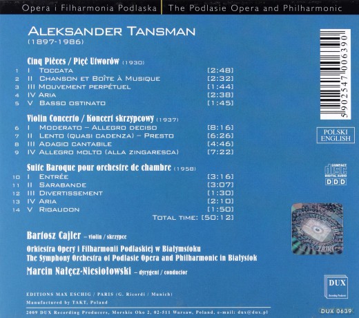 Cinq Piecces/Violin Concerto/Suite Baroque - Aleksander Tansman [CD]