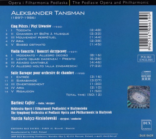 Cinq Piecces/Violin Concerto/Suite Baroque - Aleksander Tansman [CD]