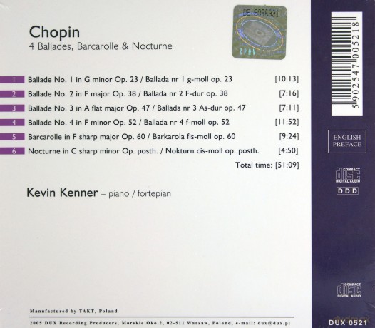 Chopin: 4 Ballades / Barcarolle & Nocturne - Kevin Kenner [CD] 