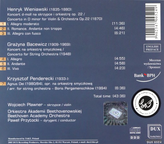 Orkiestra Akademii Beethovenowskiej - Wieniawski / Bacewicz / Penderecki [CD]