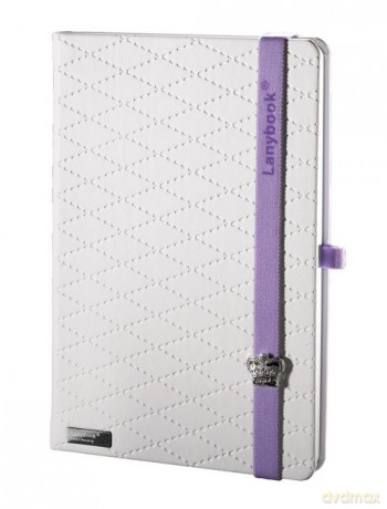 Notes A6 Lanybook Glamorous Beauty w linie biały z fioletową gumką