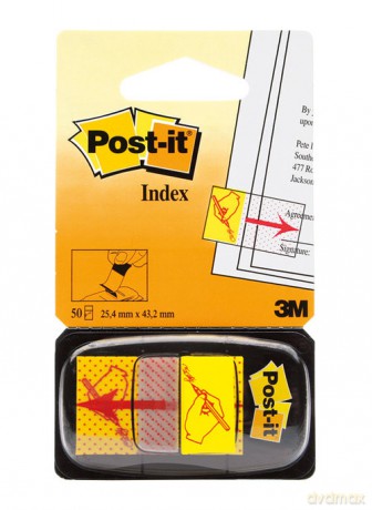 Zakładki indeksujące POST-IT z nadrukiem "ręka+ołówek" PP 25x43mm 50 kartek
