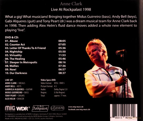Anne Clark: Live At Rockpalast 1998 [CD]+[DVD]