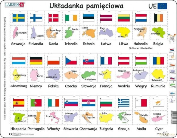 Układanka Unia Europejska - Flagi, stolice [PUZZLE]