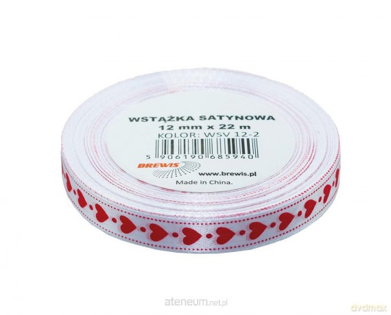 Wstążka satynowa serca biała 12mmx22m