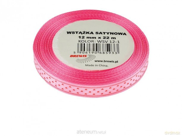 Wstążka satynowa serca różowa 12mmx22m