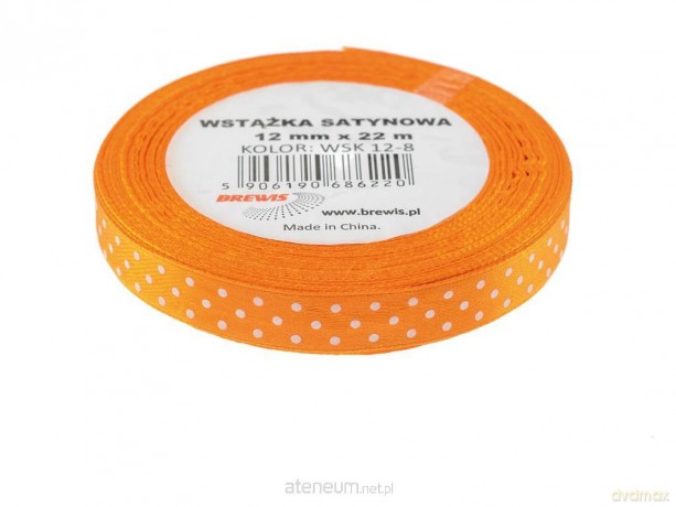 Wstążka satynowa w kropki pomarańczowa 12mmx22m