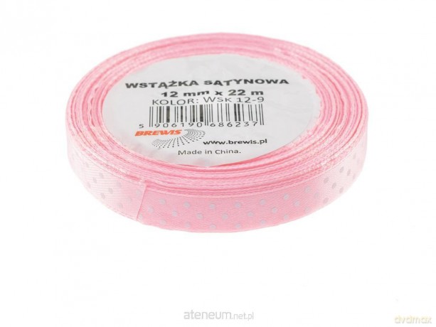 Wstążka satynowa w kropki różowa 12mmx22m