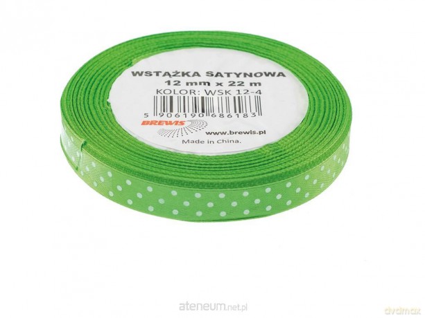 Wstążka satynowa w kropki zielona 12mmx22m