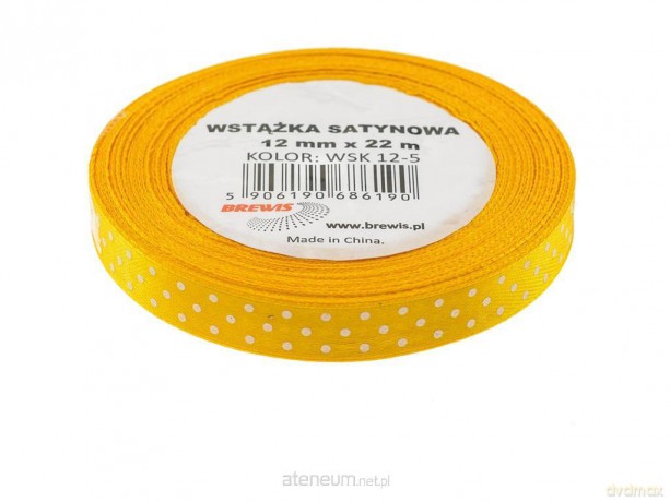 Wstążka satynowa w kropki żółta 12mmx22m
