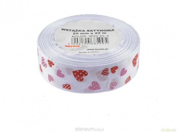 Wstążka satynowa w serca biała 25mmx22m