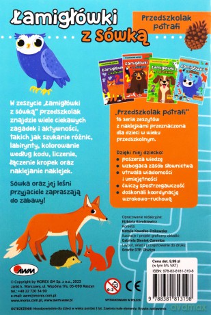 Łamigłówki z sówką. Przedszkolak potrafi - Natalia Kawałko-Dzikowska [KSIĄŻKA]