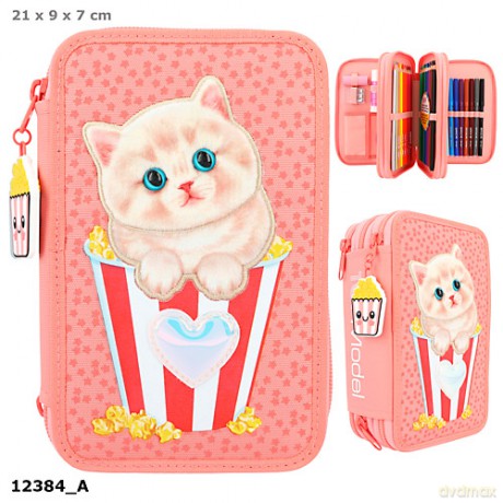 Piórnik 3-komorowy z wyposażeniem TOP Model Cutie Star z pluszowym kotem 12384A